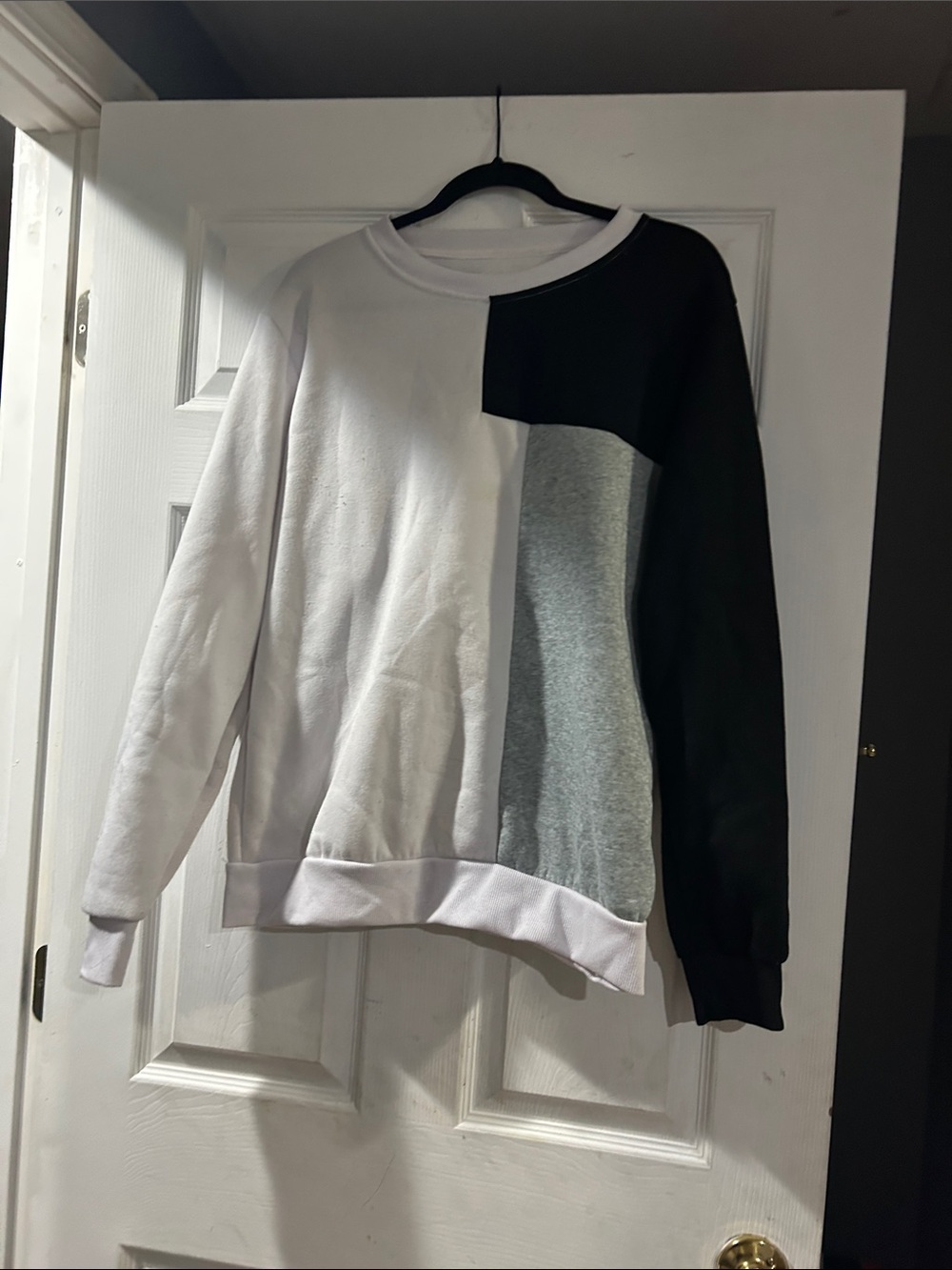 Men's Colorblock Crewneck Sweater - White, Black & Gray Panel